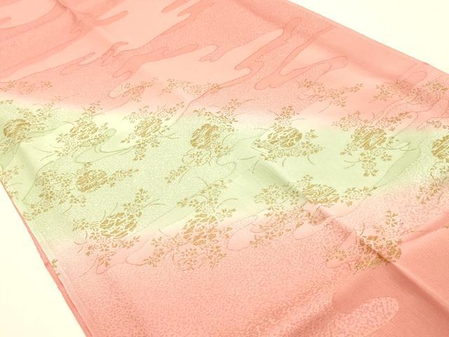 平和屋本店●和装小物 帯締め・帯揚げセット 平組 雪輪草花文 金糸 金彩 暈し染め 正絹 逸品 未使用 AABM2337ay