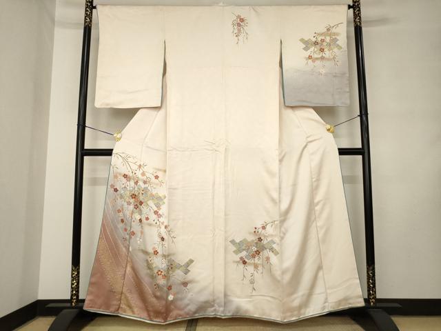 平和屋着物●訪問着 駒刺繍 枝垂れ花文 金彩 正絹 逸品 AABM2404ck