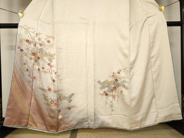 平和屋着物●訪問着 駒刺繍 枝垂れ花文 金彩 正絹 逸品 AABM2404ck