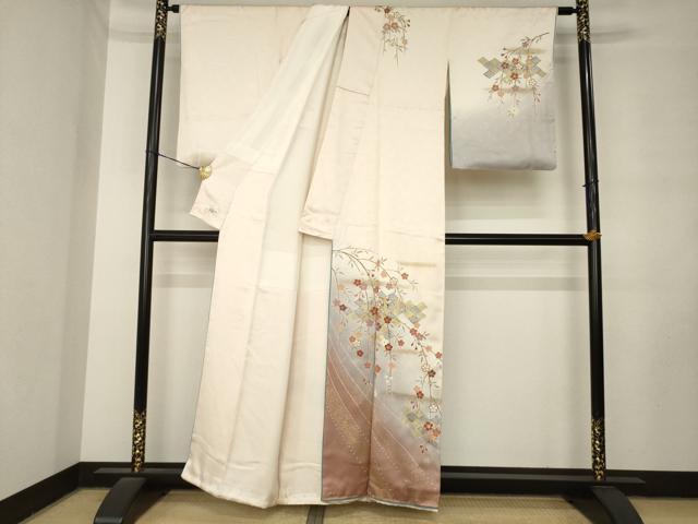 平和屋着物●訪問着 駒刺繍 枝垂れ花文 金彩 正絹 逸品 AABM2404ck