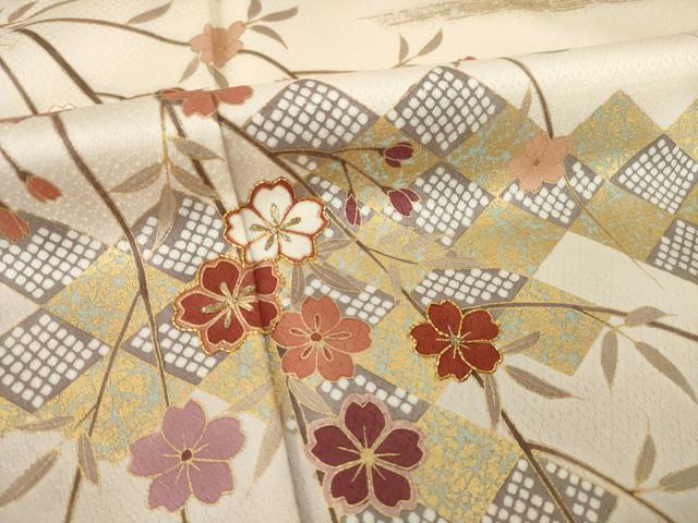 平和屋着物●訪問着 駒刺繍 枝垂れ花文 金彩 正絹 逸品 AABM2404ck