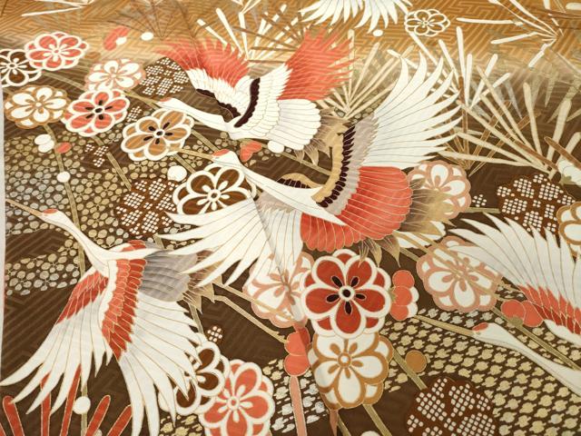 平和屋着物●豪華振袖 飛鶴花文 暈し染め 金彩 正絹 逸品 AABM2410ck