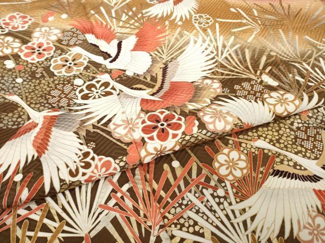 平和屋着物●豪華振袖 飛鶴花文 暈し染め 金彩 正絹 逸品 AABM2410ck
