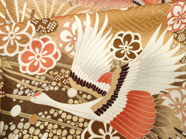 平和屋着物●豪華振袖 飛鶴花文 暈し染め 金彩 正絹 逸品 AABM2410ck