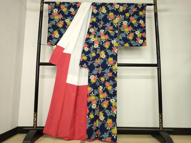 平和屋着物●上質な小紋 枝椿 正絹 逸品 AABM2420ck