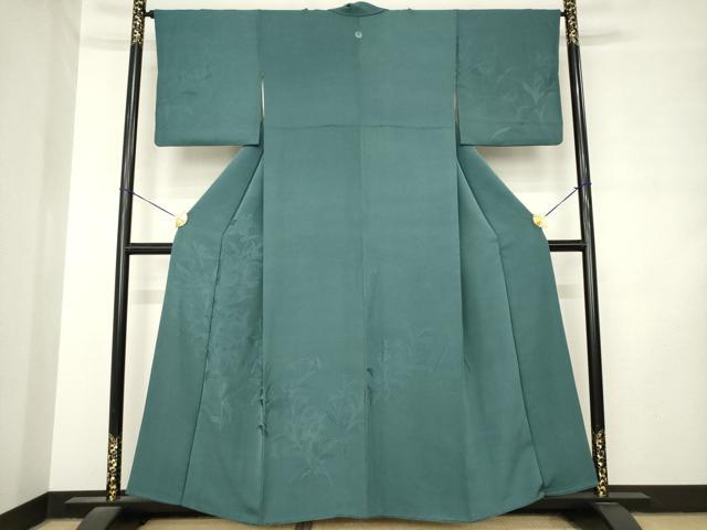 平和屋着物●無地絵羽訪問着 草花地紋 錆鉄御納戸色 正絹 逸品 AABM2427ck