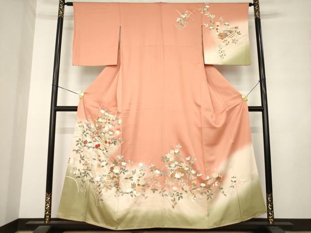 平和屋着物●訪問着 駒刺繍 短冊花文 暈し染め 金彩 正絹 逸品 AABM2431ck