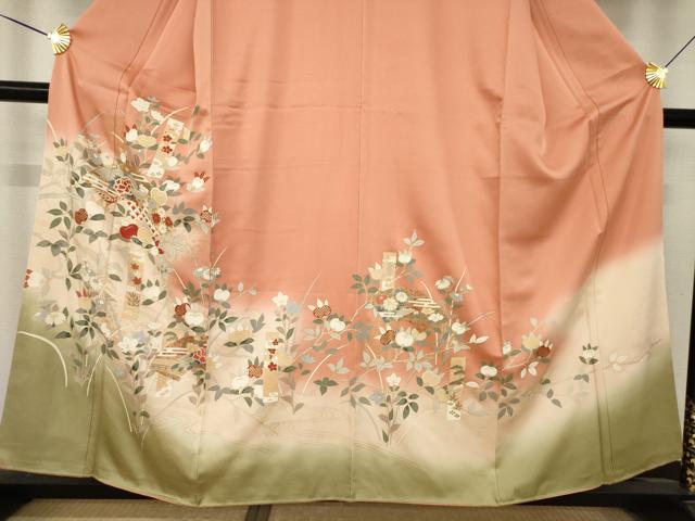 平和屋着物●訪問着 駒刺繍 短冊花文 暈し染め 金彩 正絹 逸品 AABM2431ck