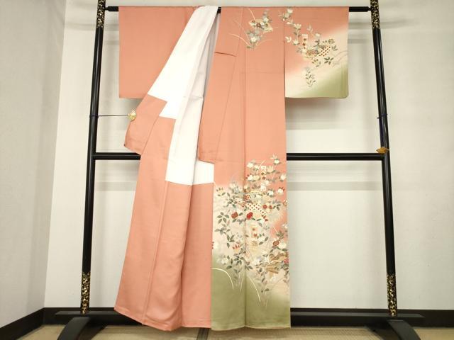 平和屋着物●訪問着 駒刺繍 短冊花文 暈し染め 金彩 正絹 逸品 AABM2431ck