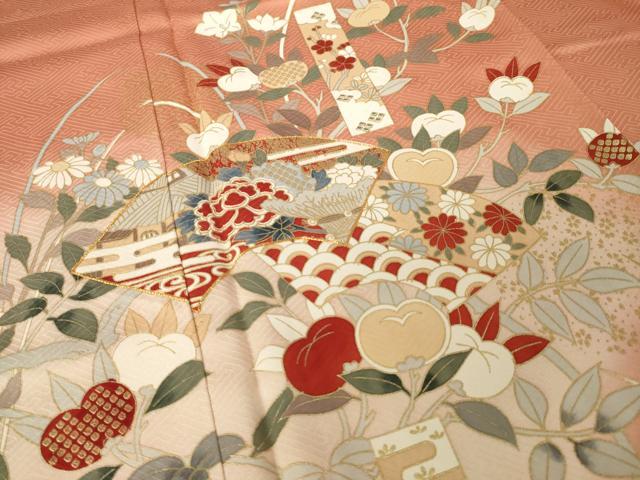 平和屋着物●訪問着 駒刺繍 短冊花文 暈し染め 金彩 正絹 逸品 AABM2431ck