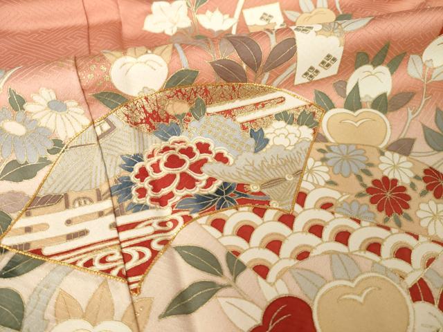 平和屋着物●訪問着 駒刺繍 短冊花文 暈し染め 金彩 正絹 逸品 AABM2431ck