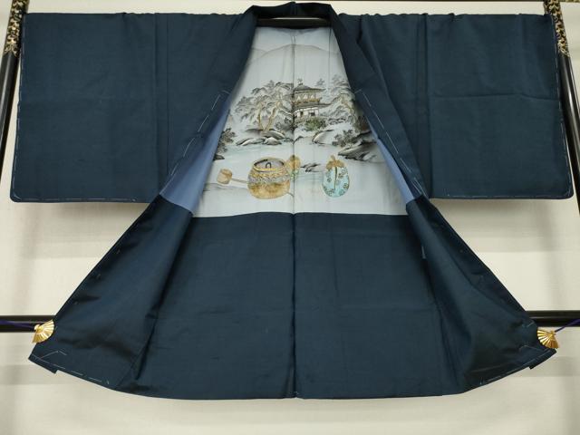 平和屋着物●男性 紬 アンサンブル 色無地 藍鉄色 キングサイズ 正絹 逸品 未使用 AABM2447ck