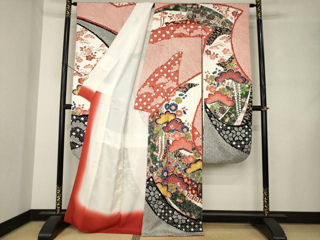 平和屋着物●豪華振袖 総絞り 型染め 吉祥松文 正絹 逸品 AABM2449ck