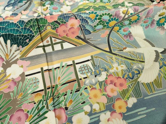 平和屋着物●豪華黒留袖 友禅 作家物 飛鶴風景花文 正絹 逸品 AABM2451ck