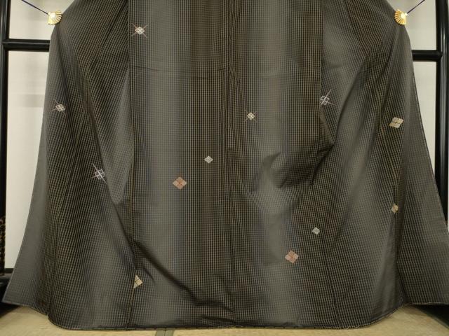 平和屋着物●訪問着 紬地 駒刺繍 菱文 吉野間道 正絹 逸品 AABM2456ck