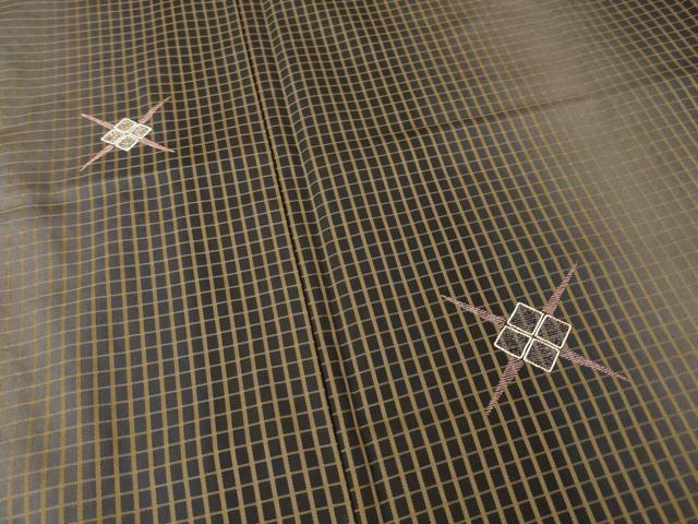 平和屋着物●訪問着 紬地 駒刺繍 菱文 吉野間道 正絹 逸品 AABM2456ck