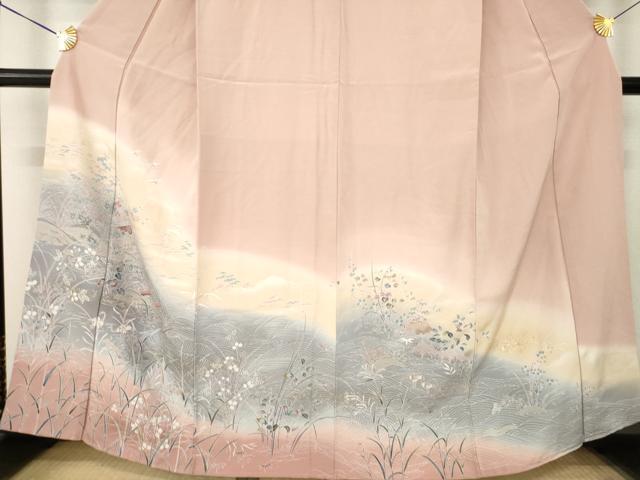 平和屋着物●訪問着 友禅 風景花文 暈し染め 正絹 逸品 AABM2466ck