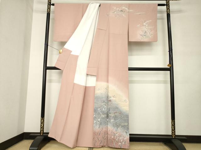 平和屋着物●訪問着 友禅 風景花文 暈し染め 正絹 逸品 AABM2466ck