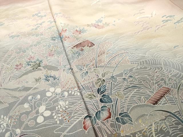 平和屋着物●訪問着 友禅 風景花文 暈し染め 正絹 逸品 AABM2466ck