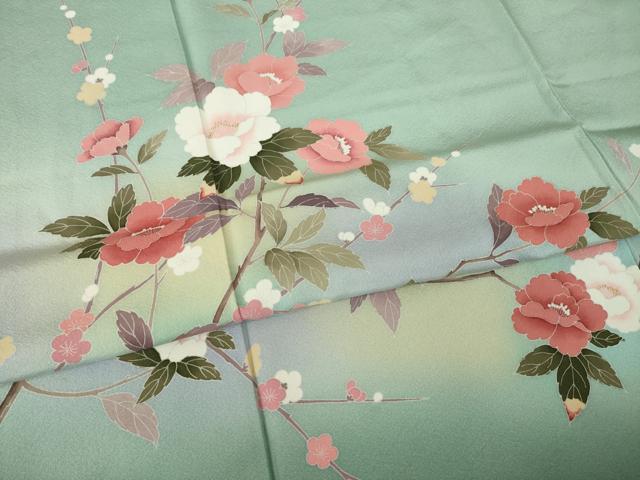 平和屋着物●訪問着 友禅 枝花文 暈し染め 正絹 逸品 AABM2471ck