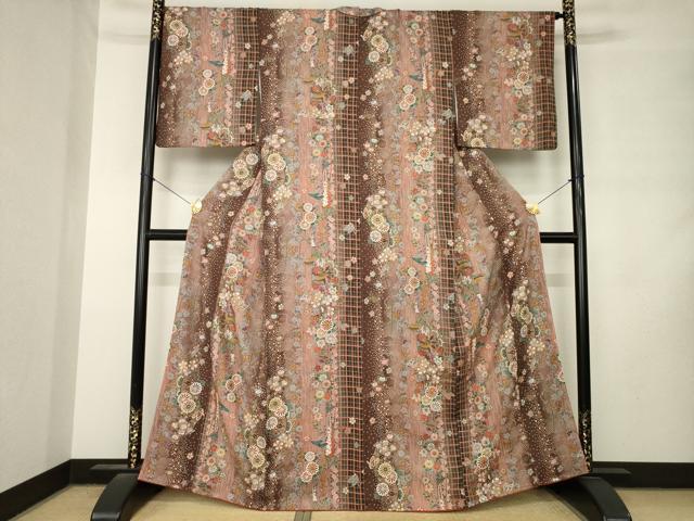 平和屋着物●上質な小紋 花蝶間道 金彩 正絹 逸品 AABM2473ck