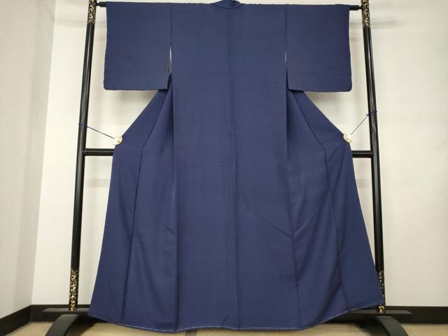 平和屋着物●上質な色無地 青褐色 正絹 逸品 AABM2477ck