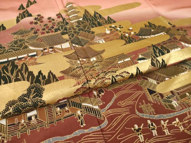 平和屋着物●訪問着 人物風景文 金彩 正絹 逸品 AABM2484ck