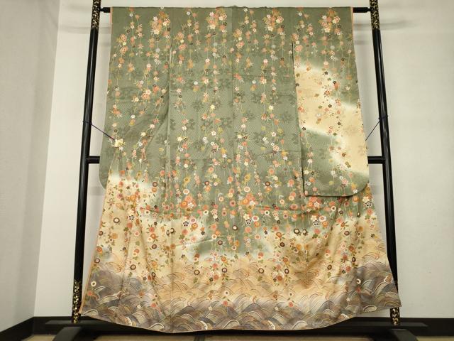 平和屋着物●豪華振袖 駒刺繍 立波枝垂れ花文 暈し染め 金彩 正絹 逸品 AABM2486ck