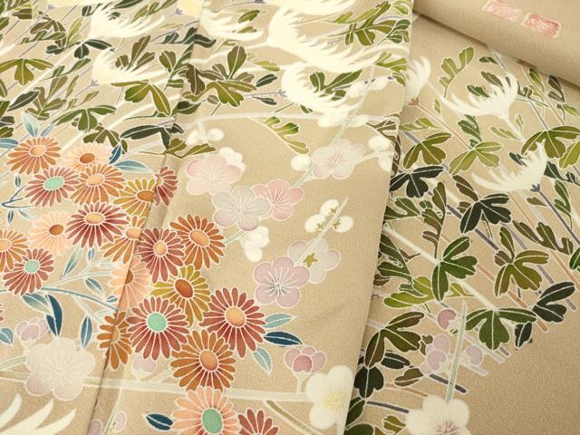 平和屋着物●色留訪問着 友禅 作家物 枝花文 正絹 逸品 AABM2488ck