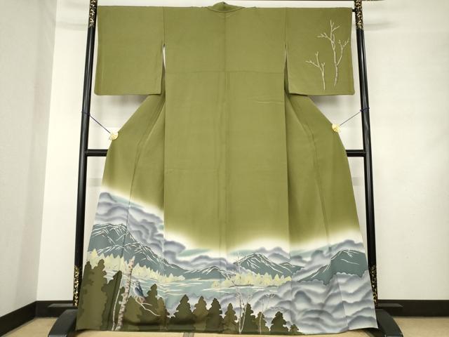 平和屋着物●訪問着 手描き 梟 フクロウ 暈し染め 正絹 逸品 AABM2489ck