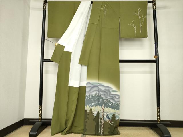 平和屋着物●訪問着 手描き 梟 フクロウ 暈し染め 正絹 逸品 AABM2489ck