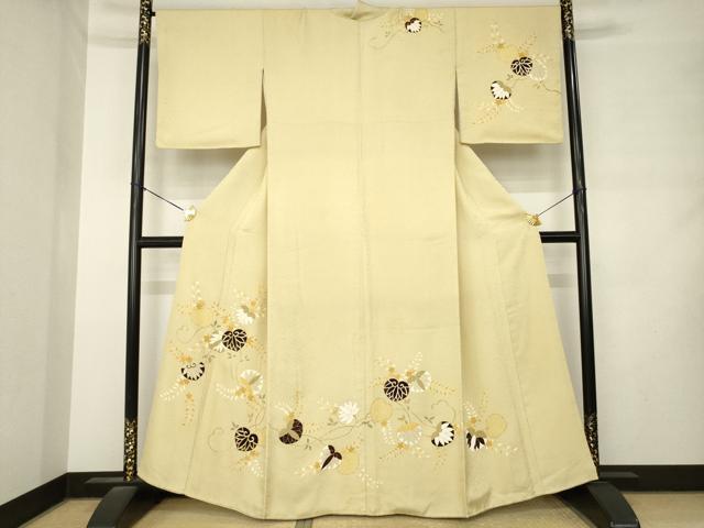平和屋着物●工芸着物 野口 訪問着 駒刺繍 葵 金彩 正絹 逸品 AABM2494ck