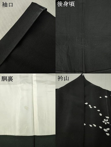 平和屋着物●鈴木嘉郎 訪問着 刺繍 花弁 暈し染め 黒地 金糸 金彩 正絹 逸品 AABM2503ck