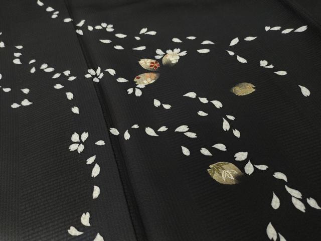 平和屋着物●鈴木嘉郎 訪問着 刺繍 花弁 暈し染め 黒地 金糸 金彩 正絹 逸品 AABM2503ck