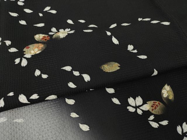 平和屋着物●鈴木嘉郎 訪問着 刺繍 花弁 暈し染め 黒地 金糸 金彩 正絹 逸品 AABM2503ck