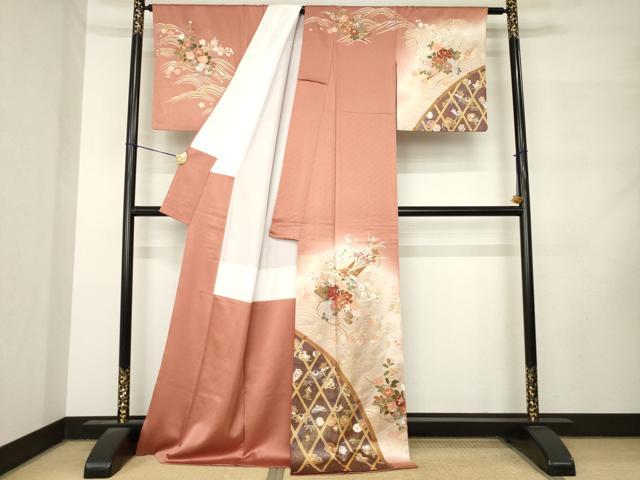 平和屋着物●訪問着 刺繍 花籬文 金銀彩 正絹 逸品 AABM2506ck