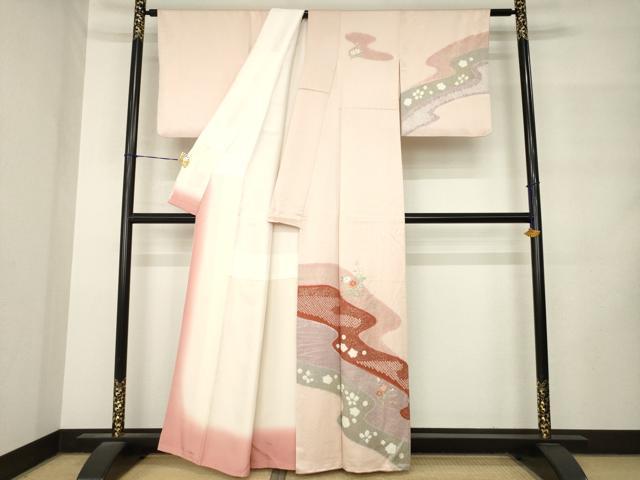 平和屋着物●訪問着 絞り 刺繍 流水花文 正絹 逸品 AABM2513ck