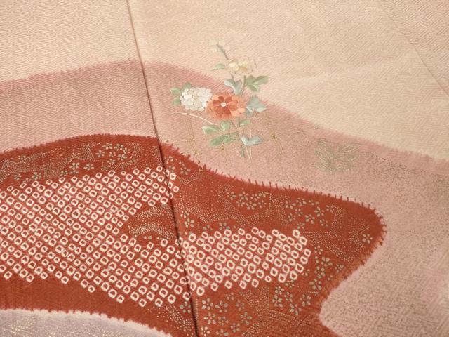 平和屋着物●訪問着 絞り 刺繍 流水花文 正絹 逸品 AABM2513ck