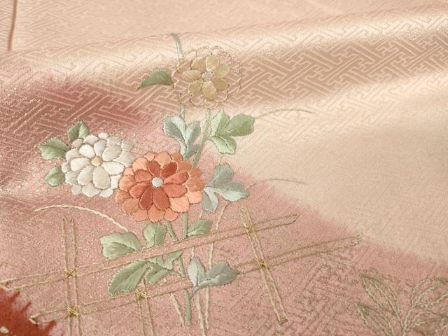 平和屋着物●訪問着 絞り 刺繍 流水花文 正絹 逸品 AABM2513ck