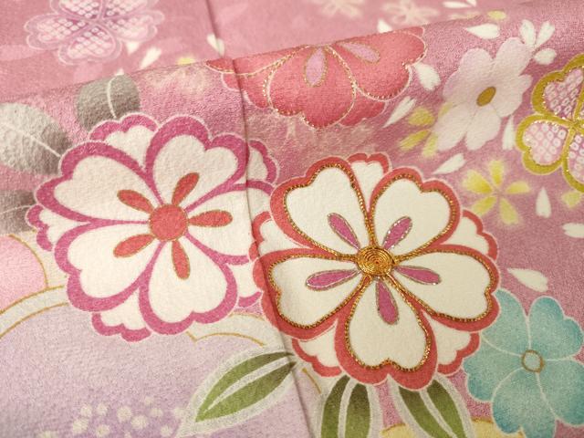 平和屋着物●豪華振袖 駒刺繍 舞花文 金糸 ロング丈 正絹 逸品 AABM2514ck