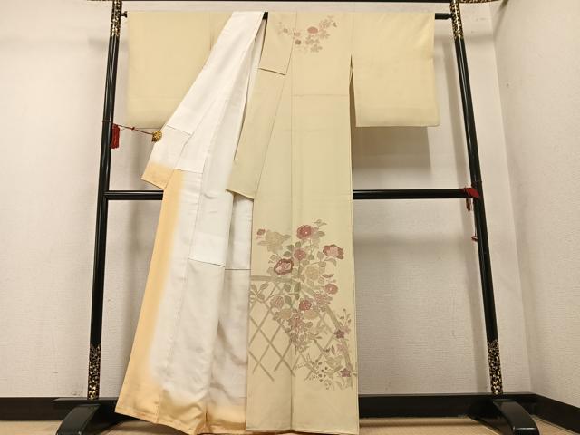 平和屋着物●中国三大刺繍 スワトウ刺繍 汕頭刺繍 総刺繍 訪問着 草花文 正絹 逸品 AABM2523ph