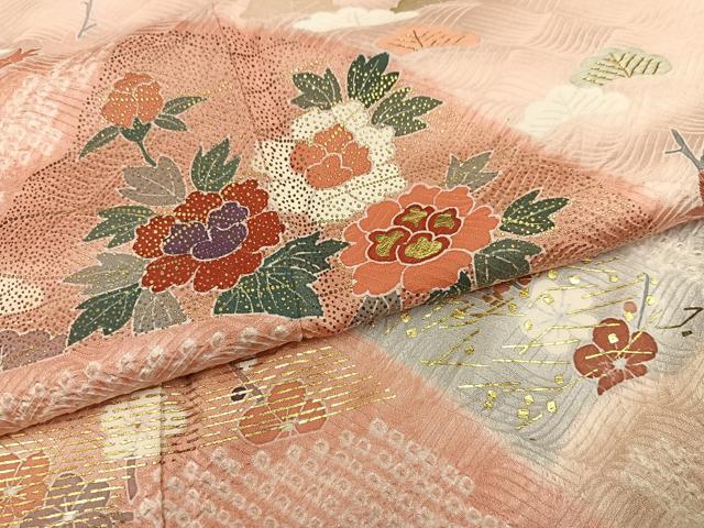 平和屋着物●創業460年・千總 訪問着 絞り 草花文 金彩 正絹 逸品 AABM2525ph