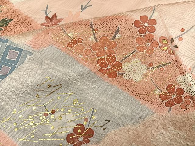 平和屋着物●創業460年・千總 訪問着 絞り 草花文 金彩 正絹 逸品 AABM2525ph