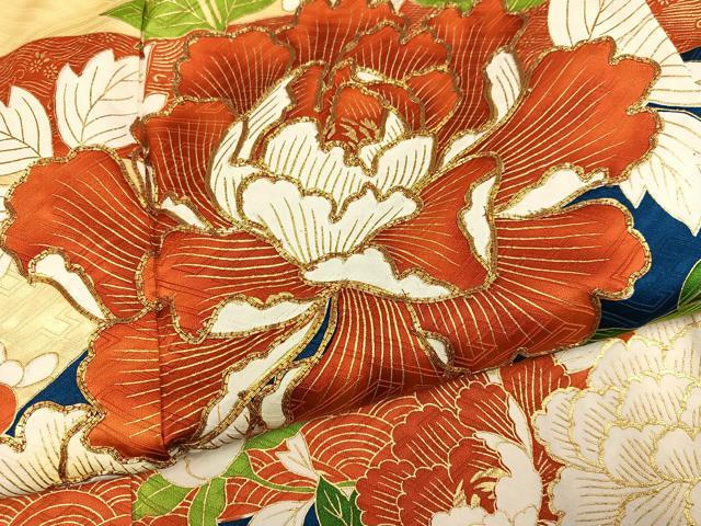 平和屋着物●豪華振袖 駒刺繍 草花文 金彩 正絹 逸品 AABM2539ph