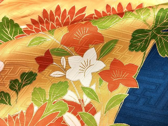 平和屋着物●豪華振袖 駒刺繍 草花文 金彩 正絹 逸品 AABM2539ph