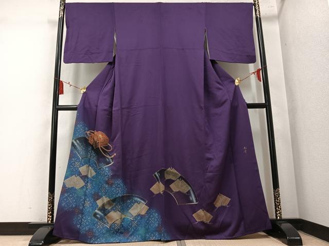 平和屋着物●染色作家 青木龍雲 色留訪問着 地紙花文箱 暈し染め 金彩 正絹 逸品 AABM2544ph