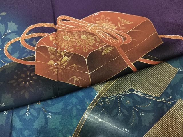平和屋着物●染色作家 青木龍雲 色留訪問着 地紙花文箱 暈し染め 金彩 正絹 逸品 AABM2544ph