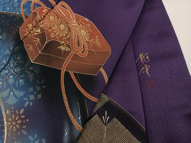 平和屋着物●染色作家 青木龍雲 色留訪問着 地紙花文箱 暈し染め 金彩 正絹 逸品 AABM2544ph