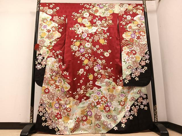 平和屋着物●豪華振袖 駒刺繍 貝桶花文 金彩 正絹 逸品 AABM2545ph