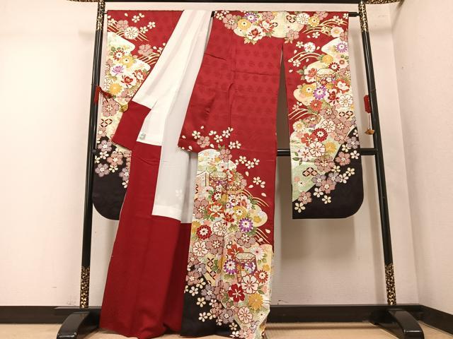 平和屋着物●豪華振袖 駒刺繍 貝桶花文 金彩 正絹 逸品 AABM2545ph